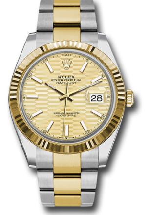Replica Rolex Yellow Rolesor Datejust 41 Watch 126333 Fluted Bezel Golden Fluted Motif Index Dial Oyster Bracelet - Click Image to Close